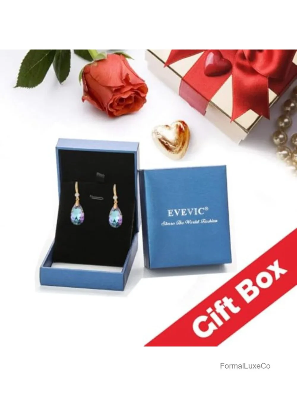 14K Gold Plated Crystal Teardrop Dangle Earrings Hypoallergenic Women Jewelry